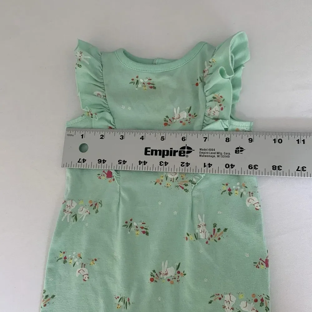 Cat Jack Romper Easter Bunnies Baby Girl‎ 3-6 Months Green Pastel Cute Boho Farm